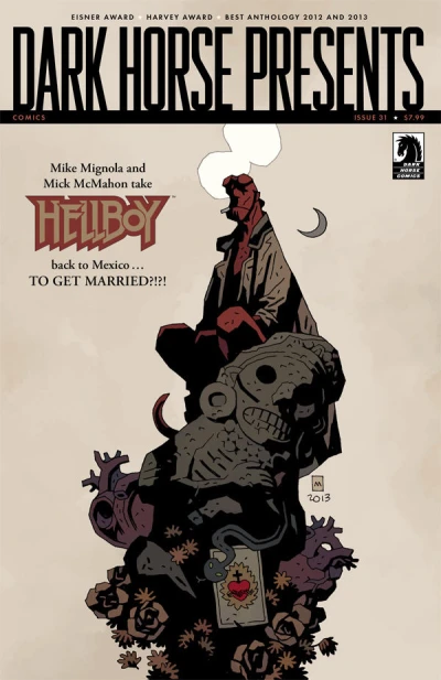 Cover of Hellboy Gets Married; Integer City; Mind MGMT; Alabaster: Boxcar Tales; Nexus; Monstrous; Crime Does Not Pay: City of Roses; Saint George: Dragonslayer; Furious; Kill Me