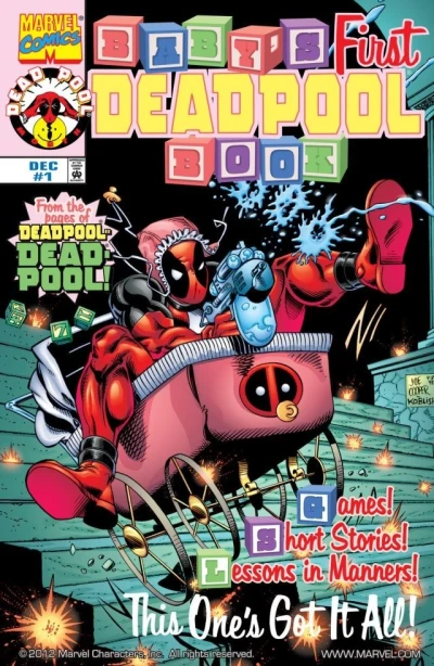 Cover of Dresspool; "Make Way For Deadpool!"; The Etiquette Lesson; Friends Share Because Friends Care!; The Alphadead; Pool-by-numbers