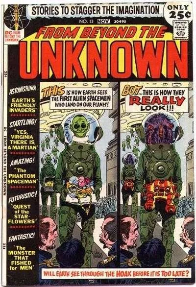 Cover of Earth's Friendly Invaders; Yes, Virginia There is a Martian; The Phantom Spaceman; Quest of the Star Flowers; The Monster that Fished for Men