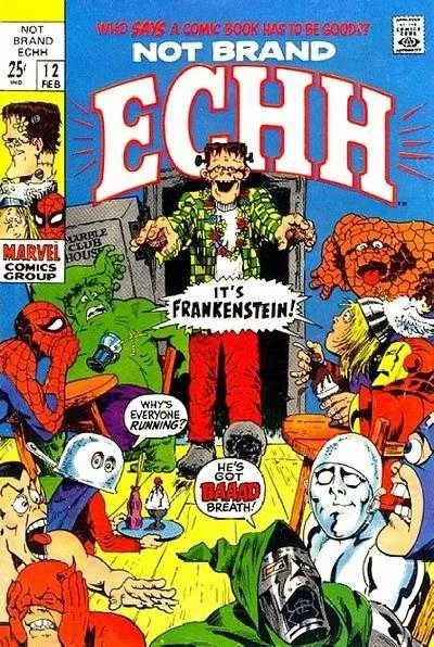 Cover of Comiclot; Not Brand Echh's Puzzle Fun; Unhumans To Get Own Comic Book; Sgt. Fury's Lonely Hearts Club Band; 5th story; The Revengers; Charlie America's Family Album; My Search For True Love!; Drawing Lessons!; Frankenstein Sicksty-Nine!