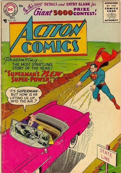 Cover of Presenting... The Most Startling Story of the Year! Superman's new Super-Power! : It's Superman-- But How Is he Lifting Us Up Into the Air?