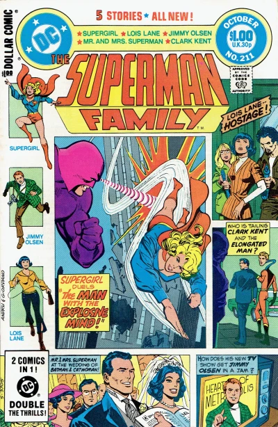 Cover of The Man with the Explosive Mind! / The Kill Kent Contract! / Search for a Secret-Seeker / Lois Lane: Hostage! / Deadlier than the Sword